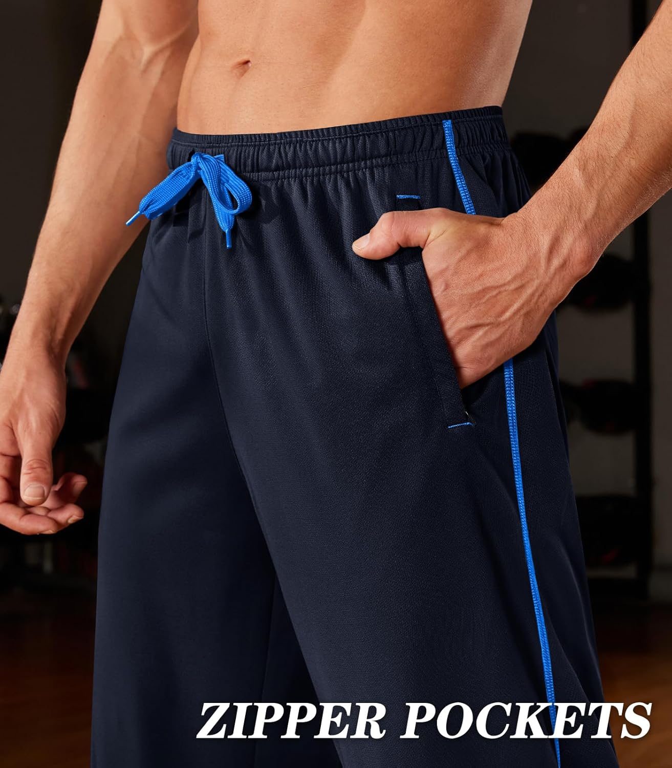 MAGNIVIT Men's Lightweight Sweatpants Loose Fit Open Bottom Mesh Athletic Pants with Zipper Pockets - Image 3