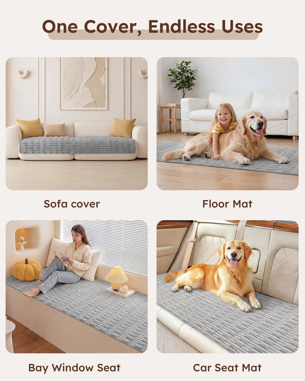 Looxii Couch Cover Sofa Cover for Dogs Non-Slip Couch Protector Pet Friendly Fuzzy Sofa Slipcover (Gray, 35.4x70in)