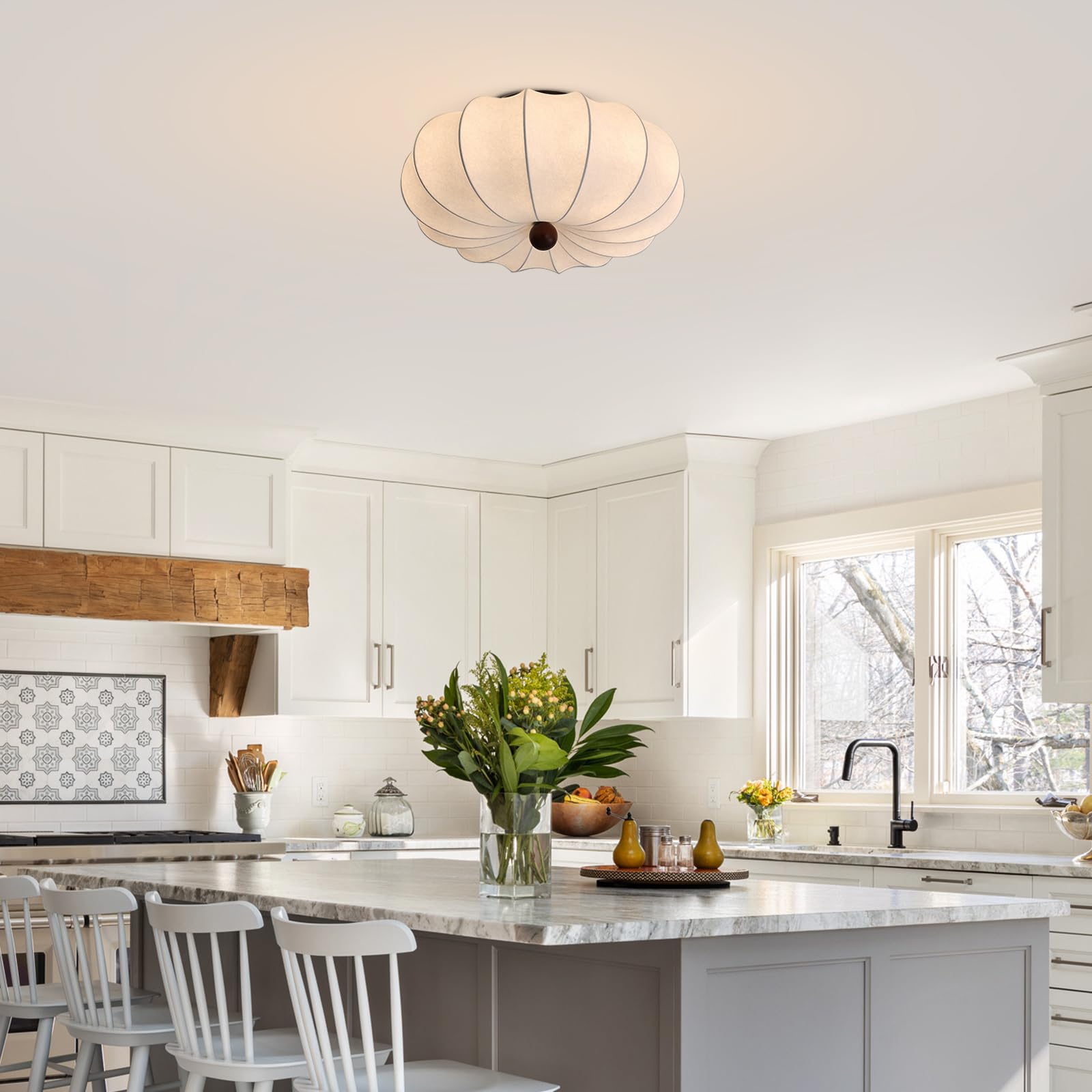 KCO Lighting Modern Silk Flush Mount Ceiling Light Japanese