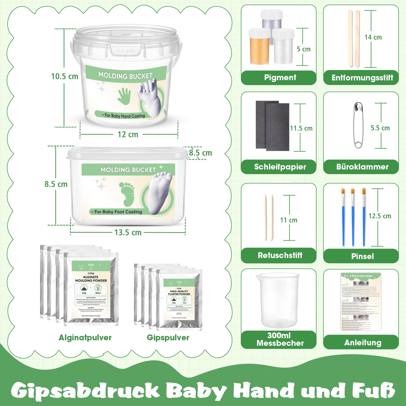 Gipsabdruck Baby Hand und Fuß für 4 Abdrücke Ungiftig 3D Gips Abdruck Hände mit Farben, Personalisierte Andenken Baby Geschenk Geburt Neugeborenen Geschenk für Frische Eltern