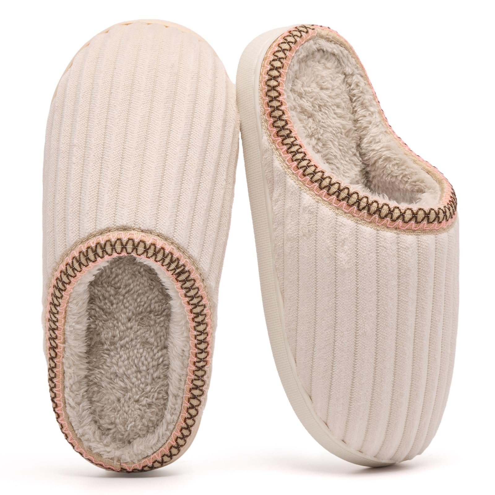 Waysoland Hausschuhe Damen Herren Winter Warme Plüsch Cord Pantoffeln | Damen Hausschuhe Memory Foam Rutschfeste Sohle Bequeme Pantoffeln