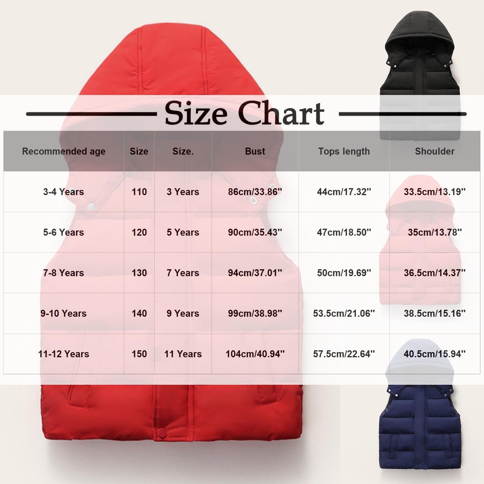 HAOLEI Chaleco Acolchado con Capucha Unisex Chaqueta Niños Niñas con Cremallera y Bolsillos Abrigo de Plumas Ligera Chalecos Acolchado Invierno Sólidos Cálido Cortavientos Exteriores 3-12 Años