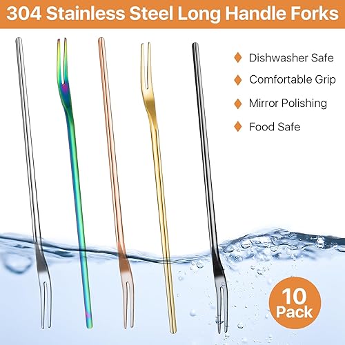 Miniatura 3 de 10 tenedores para pepinillos, tenedor de oliva con mango largo, tenedores de cóctel de acero inoxidable de 8.2 pulgadas, agarrador de pepinillos
