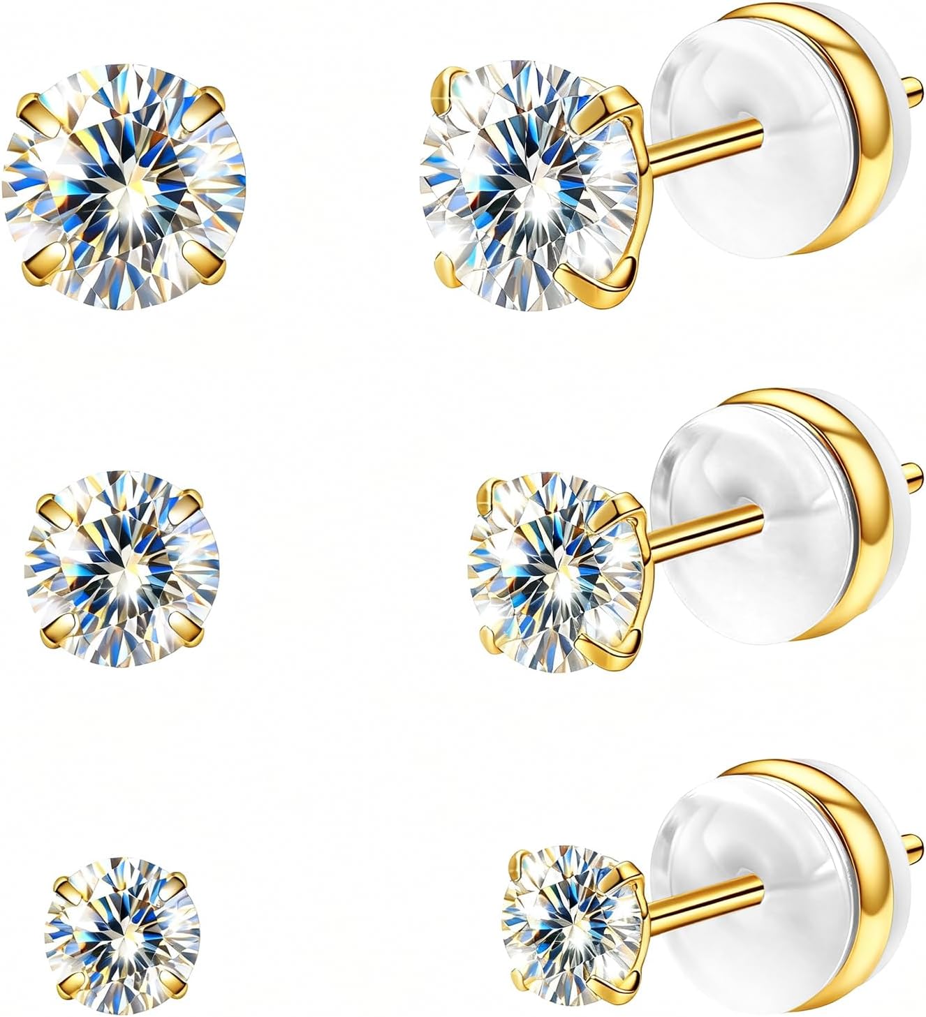 VOJO 3-Pairs G23 Titanium Moissanite Stud Earrings, Hypoallergenic Earrings for Women & Men