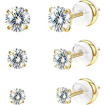 VOJO 3-Pairs G23 Titanium Moissanite Stud Earrings