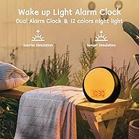 Vista 2 de Reloj despertador de amanecer para niños, durmientes pesados, dormitorio con simulación de amanecer, puesta de sol, ayuda para dormir, alarma dual
