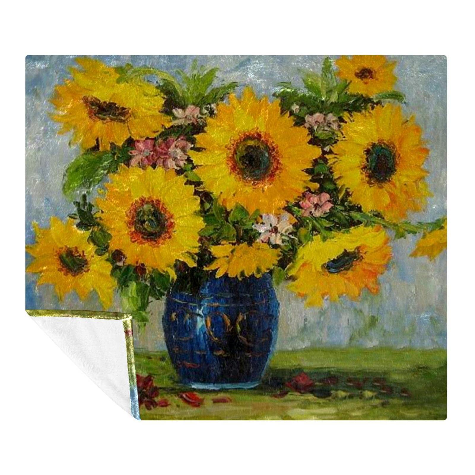Couverture polaire haut de gamme peinture a l'huile tournesol floral
