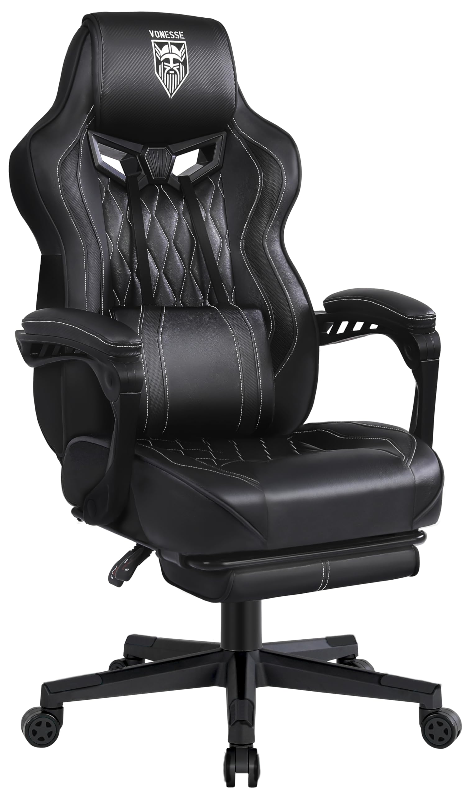 Vonesse Gaming Chair, Computer Office Chair with Footrest, Reclining Gaming Chairs for Adults, Big and Tall Ergonomic Gaming Chair with Lumbar Support (Black)
