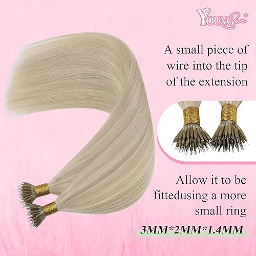 Miniatura 4 de YoungSee Extensiones de cabello nano con cuentas rubias, extensiones de cabello rubio ceniza cálido, reflejos rubio decolorado, extensiones de
