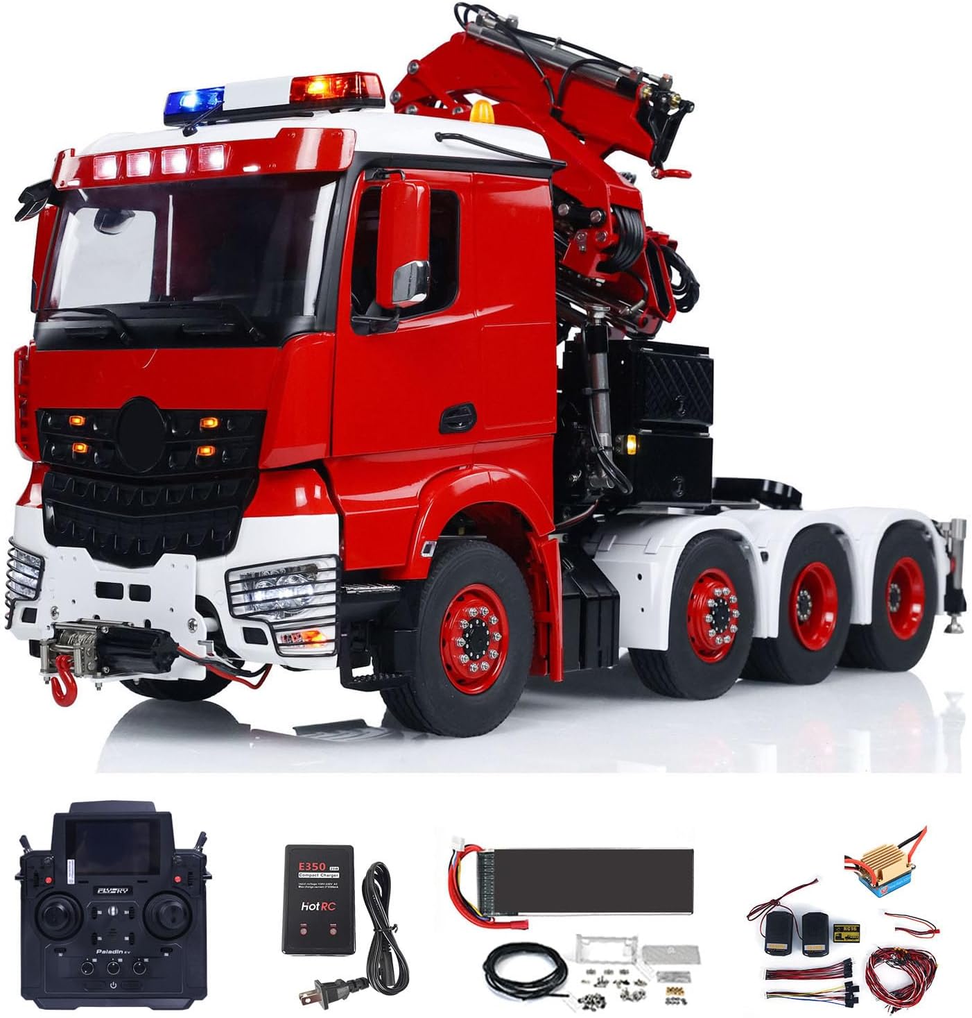 8x8 1/14 RC Hydraulic Crane Tractor Truck Remote Control Truck Model Light Sound System Motor Servo ESC Lipo Battery Hobby Grade Model for Adult(RTR-Ediotion)