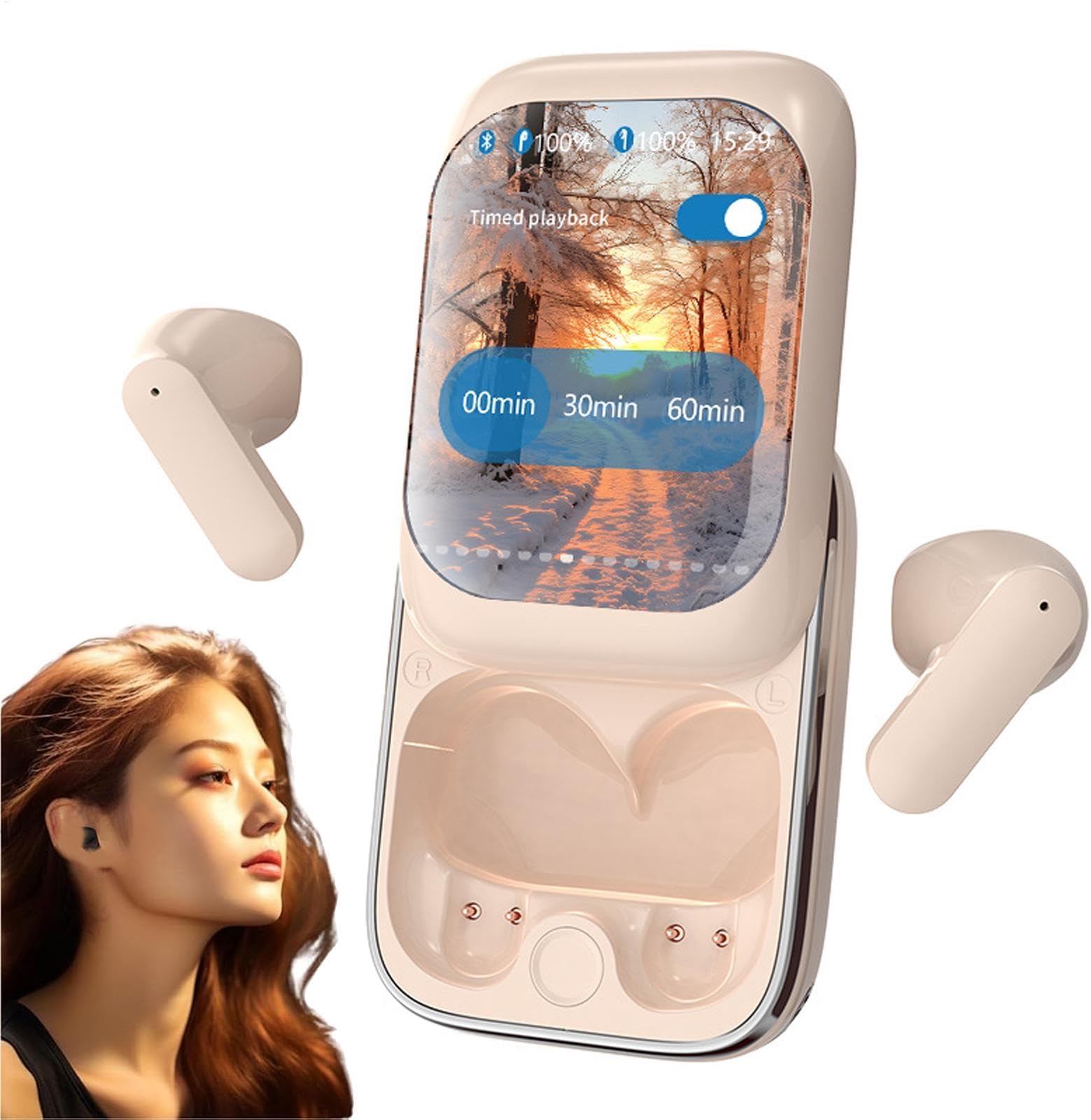 Orero Wireless Earphones with Screen, Smart Wireless HD Audio Earmaker Earbuds | Slider Headphones, Wireless Earphones, Full Color Touchscreen, In-Ear Headphones with Earphones