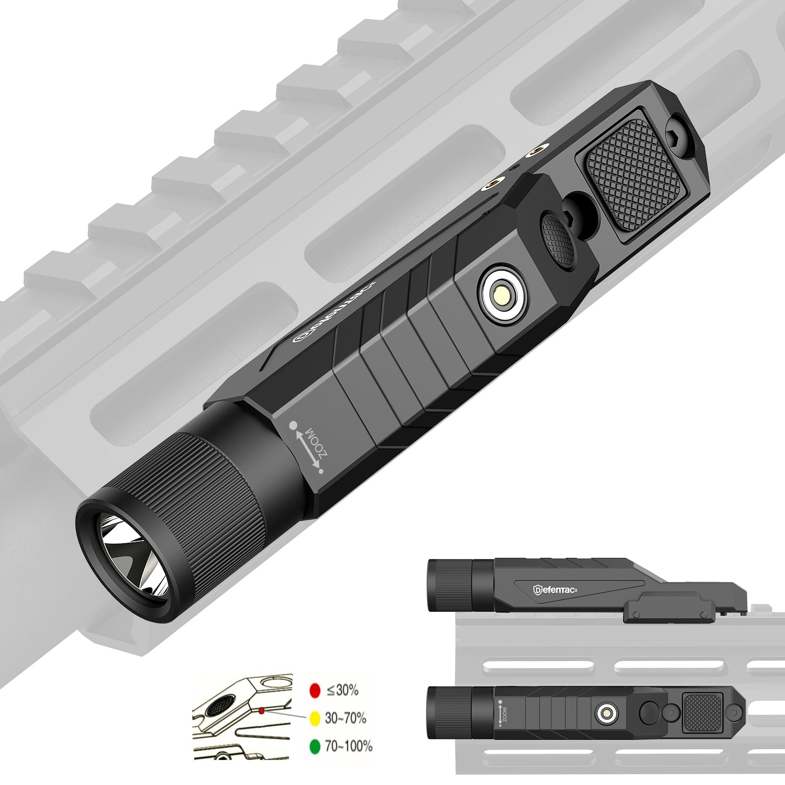 DEFENTAC 1750lm Zoomable Tactical Flashlight with Momentary Strobe for Rifle,...