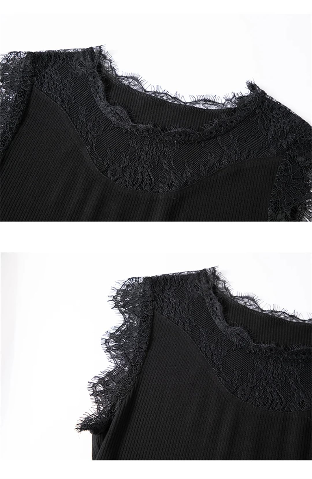 Top corto da donna estivo in pizzo con scollo a O senza maniche