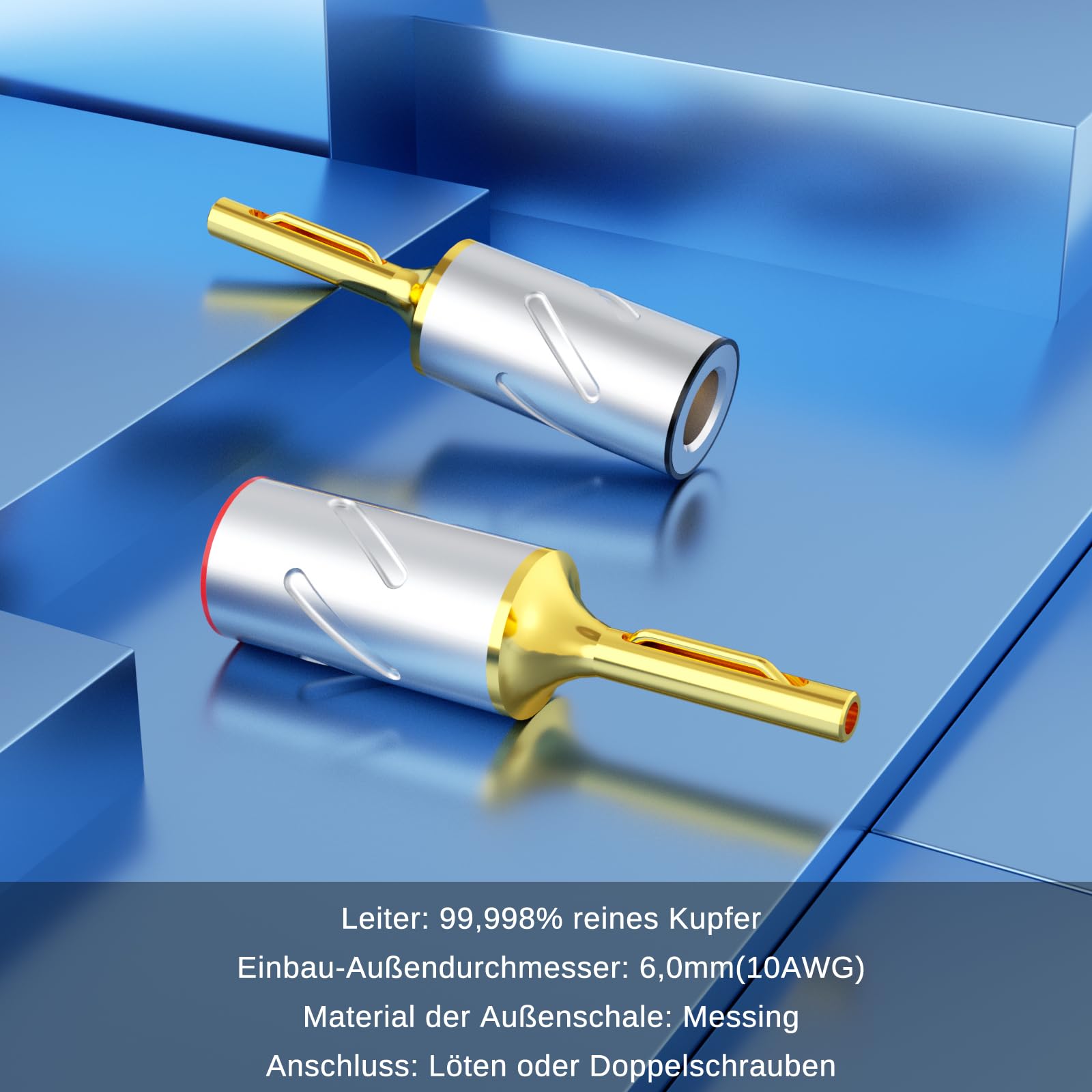 Monosaudio B801G Lautsprecher Bananenstecker, 6mm/10AWG, 4 Stück | 99,998% Reines Kupfer, Vergoldet, Doppel-Schraubverriegelung, Mit Inbusschlüssel