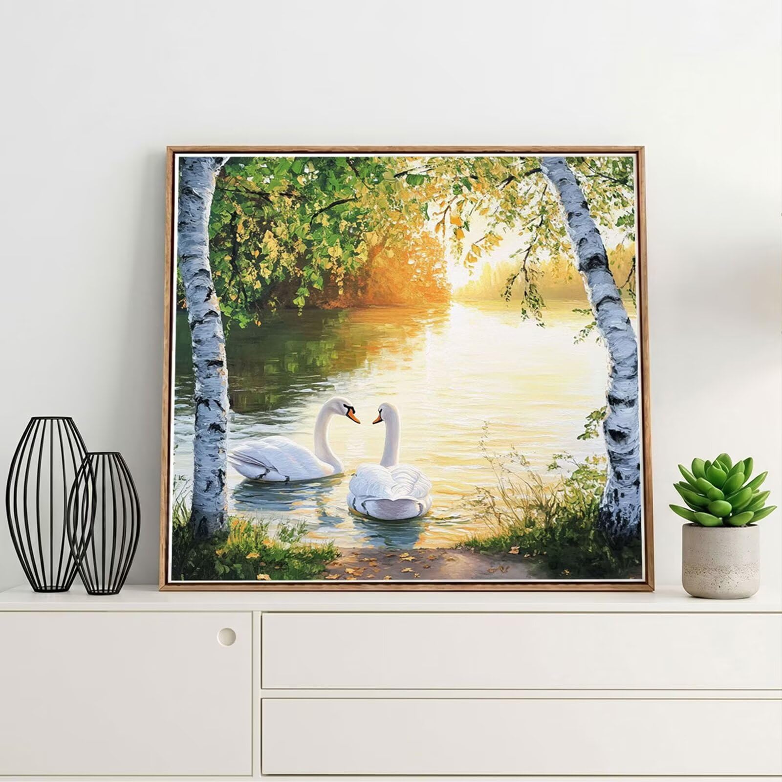 5D Diamond Painting Kit Completo, Diamond Painting Paesaggio DIY Hobby Creativi Adulti Pittura Diamante Strass Mosaico Kit per Bambini Principianti, Decorazioni Casa Parete Regalo Cigno 70x70cm FX#319