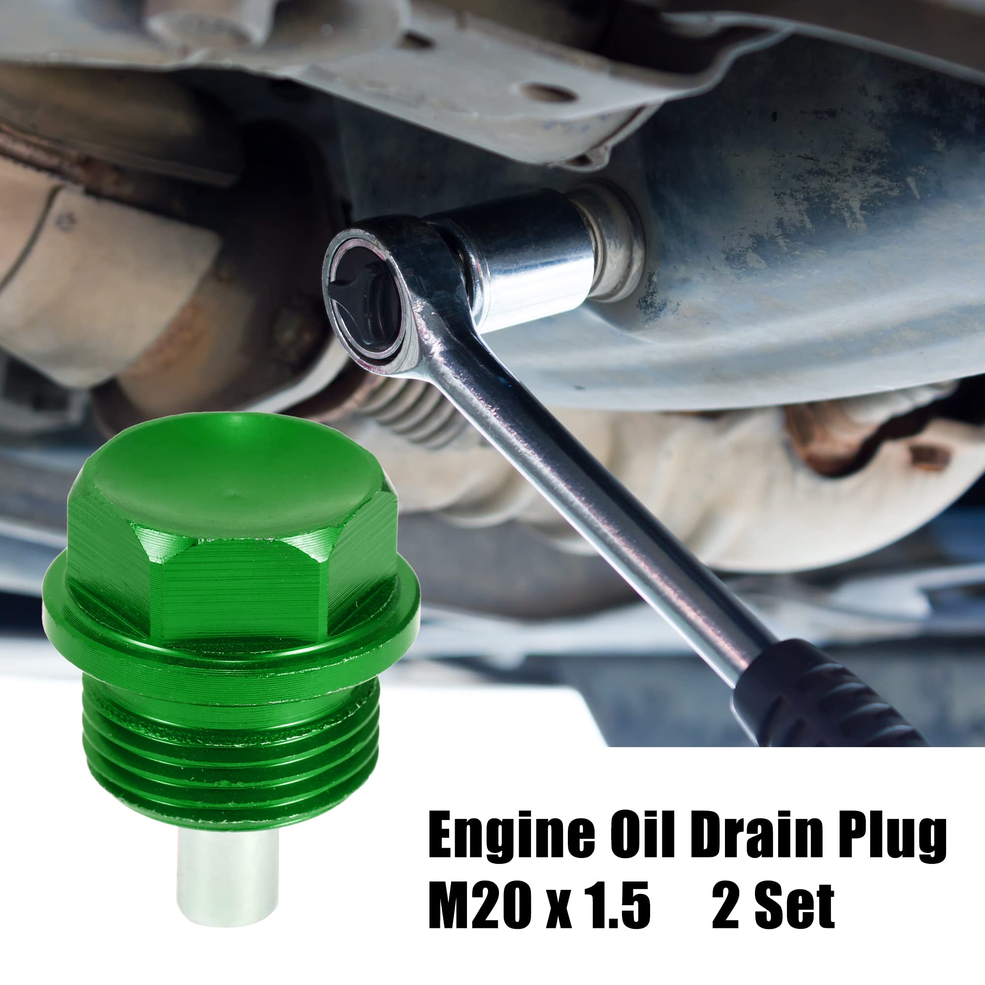 A ABSOPRO Tappo Coppa Olio Motore 2 Set Olio Scarico Tappo Alluminio Lega con 2 Rondella Verde M20x1.5