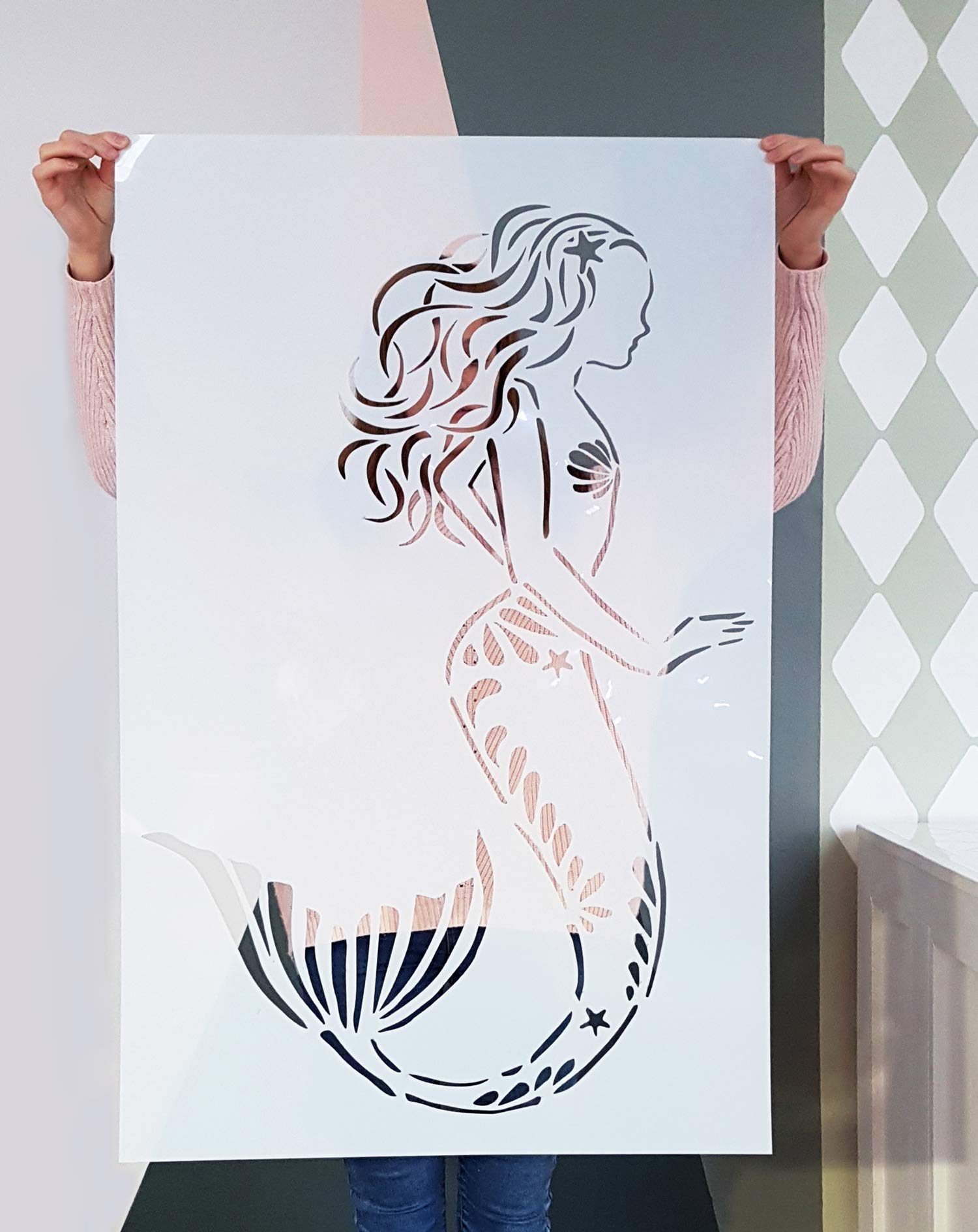Buy Mermaid Wall Stencil for Painting XL Size 24 x 39,5" Reusable