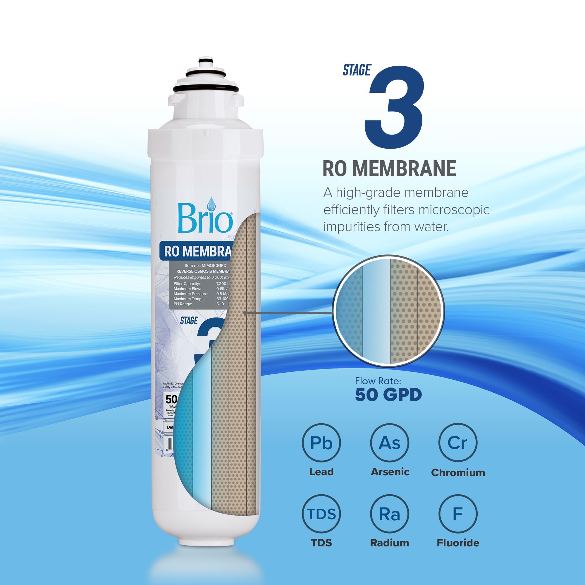 Brio MIMQ50GPD - Filtro de agua, polipropileno, color blanco