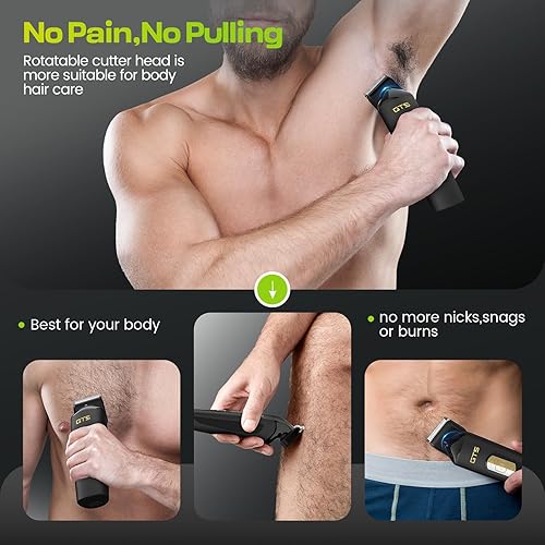 Miniatura 7 de Recortadora eléctrica de pelo corporal para hombres, hoja de cerámica multiángulo con pantalla LED y velocidad ajustable de 7000 RPM, kit de