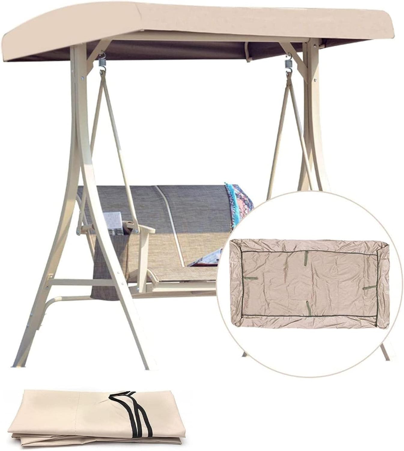 Outdoor Patio Swing Canopy Replacement Top Cover,191x120x18cm/75x47x7'' Swing Canopy Cover Waterproof Replacement Canopy Top for Patio Yard Porch Swing Cover 3 Seater