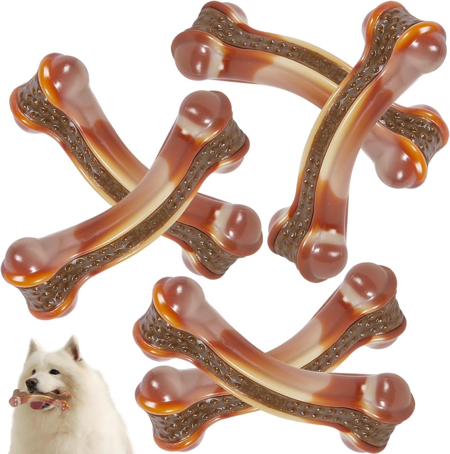 Dog Bones Chew Toys for Aggressive Chewers, 6 Pack Real Chicken Flavor,Indestructible Dog Teething Chew Toys for Large/Medium/Small Breed,Tough Toy with Durable Nylon