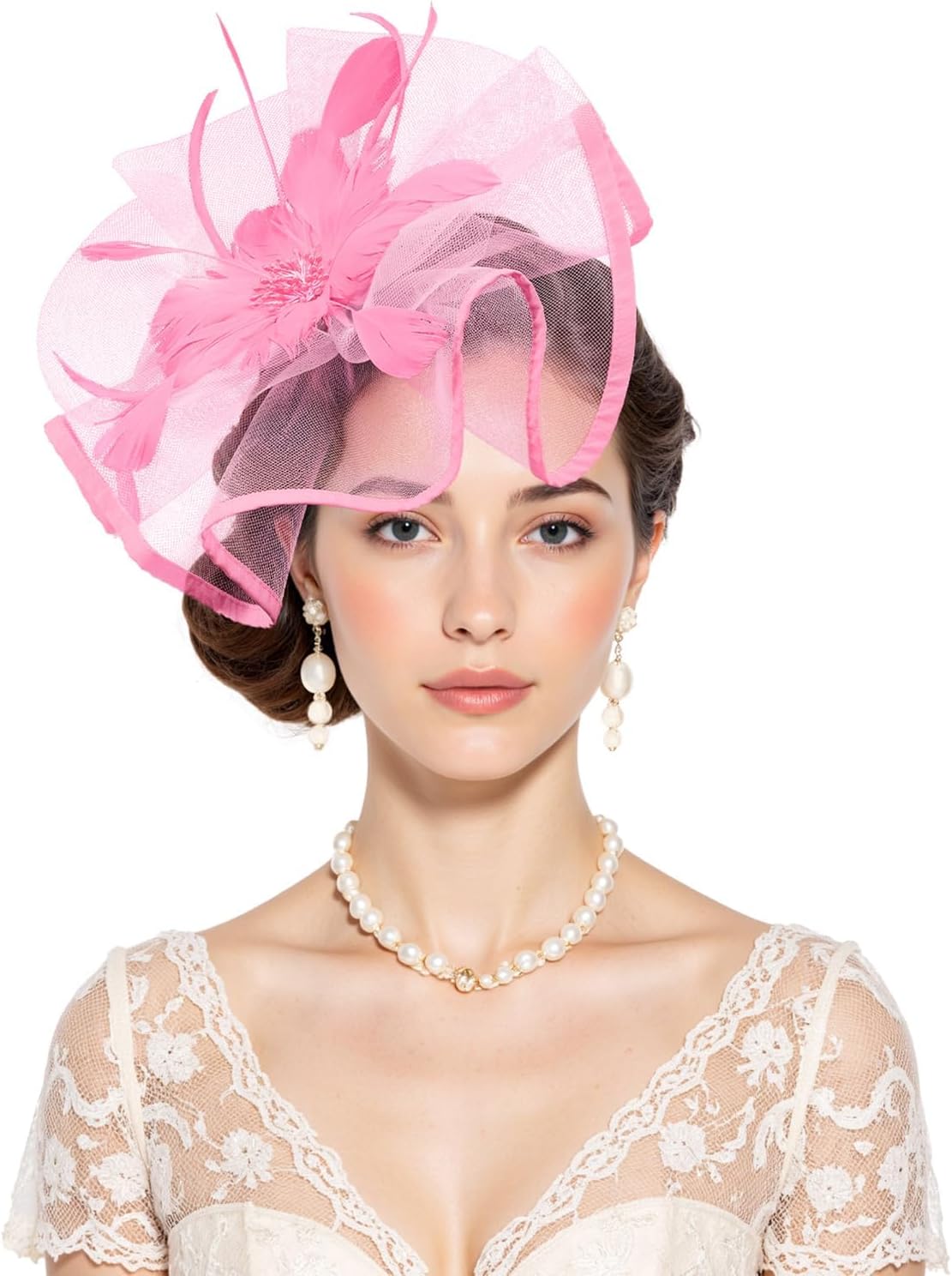 Century Star Womens Fascinator for Women Kentucky Hats Derby Tea Party 2026 Mesh Flower with Feather Wedding Church Hat