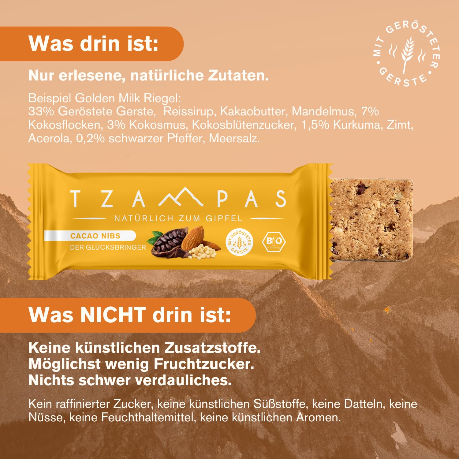 Best of TZAMPAS Mix Box Groß (16x40g) - Energieriegel aus gerösteter Gerste in der Snack Box - Power Riegel | Energieriegel geeignet für Radsport und Trailrunning - Bio Riegel vegan & ohne Zusätze