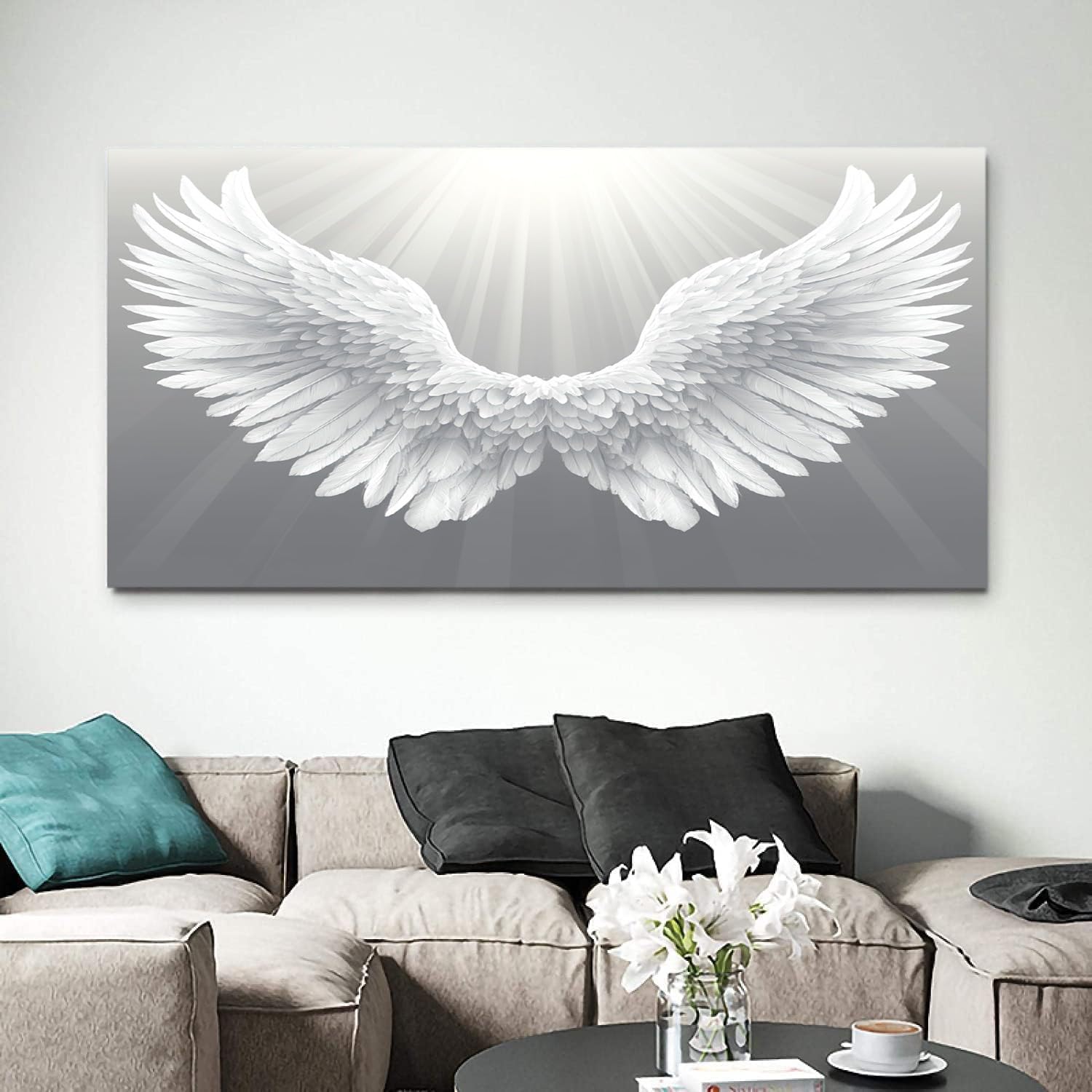 ZORYAN Ali D'Angelo Quadri Moderni Soggiorno Su Tela Bianco 60x120cm | Stampe Da Parete Senza Cornice, Quadretti Da Parete, Immagine Per Camera Da Letto