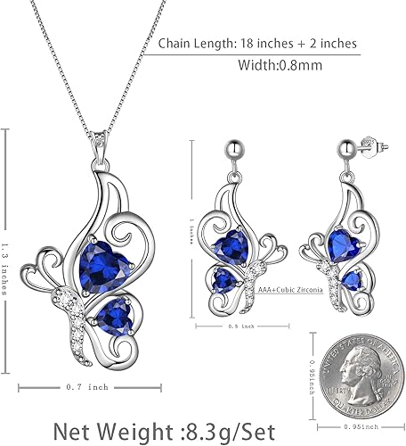 Miniatura 3 de Butterfly Heart Jewellery Sets - Women 925 Sterling Silver Animal Butterflies Birthstone Necklace Earring Bracelet Set Crystal Wedding Birthday