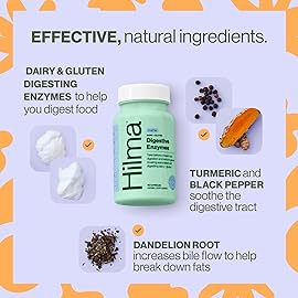 Hilma Digestive Enzymes for Women, Bloating Relief with Turmeric, Dandelion Root and Gluten Digestive Enzymes, Natural Gluten and Dairy Relief Pills, 60 Vegan Capsules
