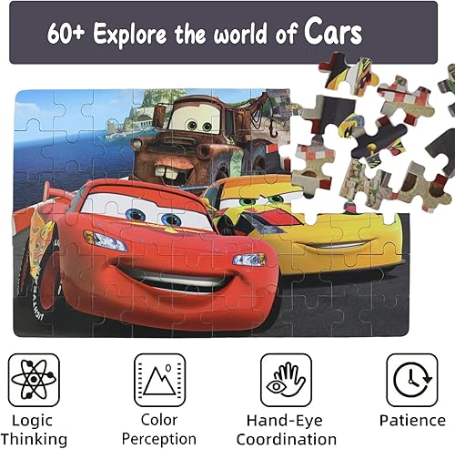 Miniatura 2 de Rompecabezas de coche en una caja de metal, 60 piezas Lightning McQueen, rompecabezas para niños de 4 a 8 años, rompecabezas educativos de