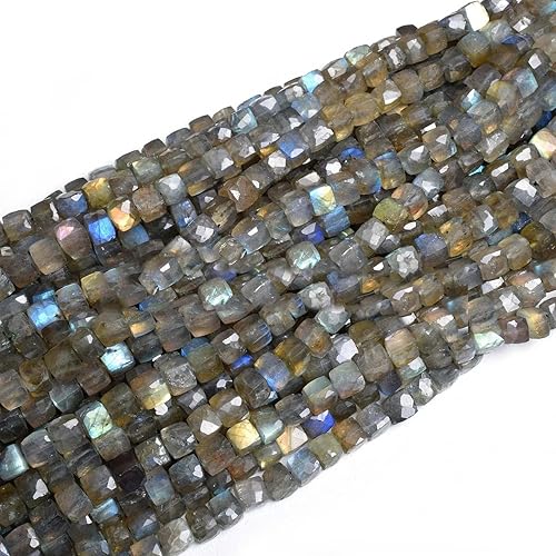 Miniatura 2 de Beads_World CHIK-STNRDD-623 - Cuentas en forma de cubo de labradorita, cuentas de labradorita de fuego azul, facetadas de labradorita llamativa