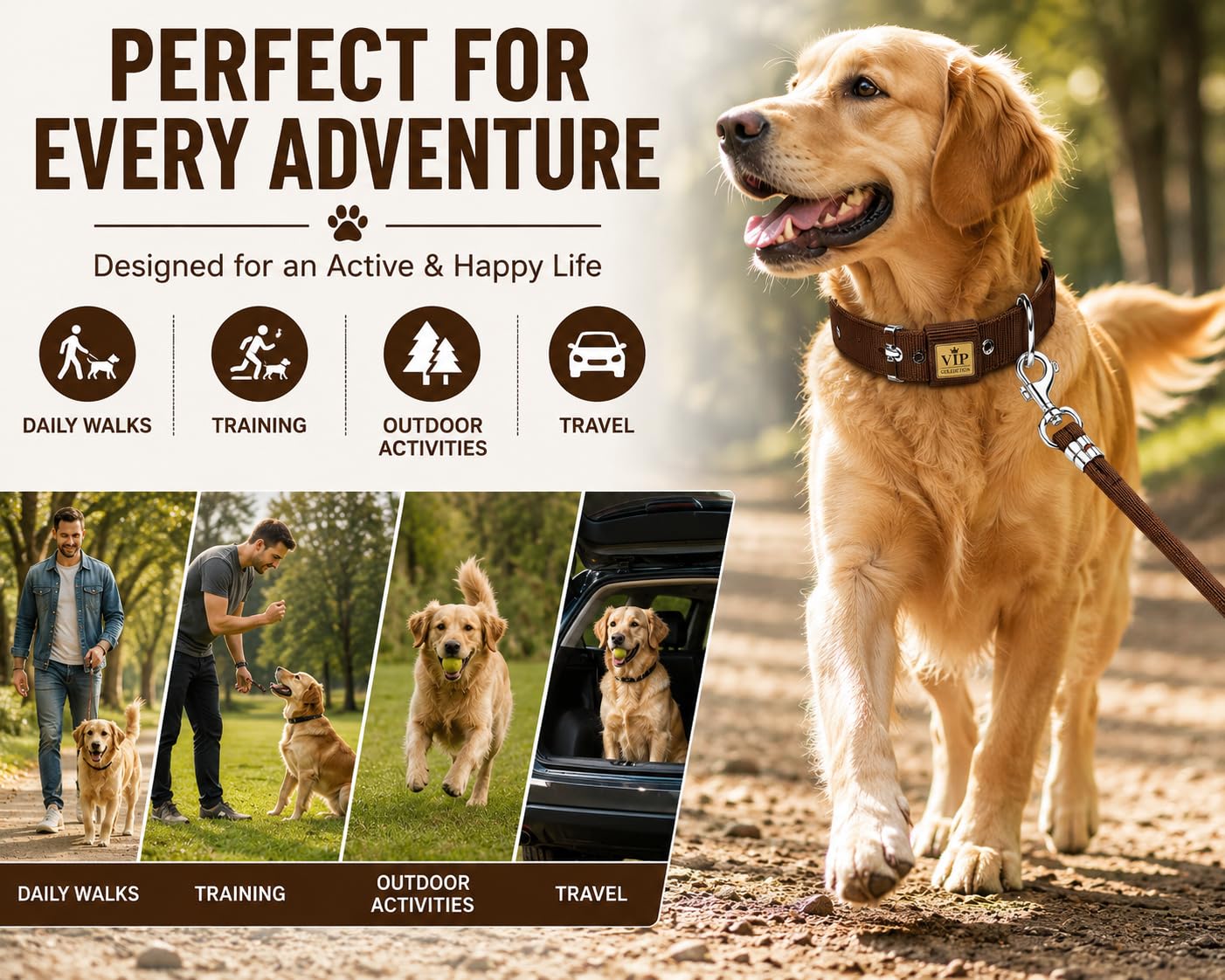 VIPCOLLECTION Dog Collar & Rope Leash Set Adjustable Comfortable for Training Walking and Running for All Breeds. Also Offer Secure Control (Extra Large, Blue), 5 Feet 3