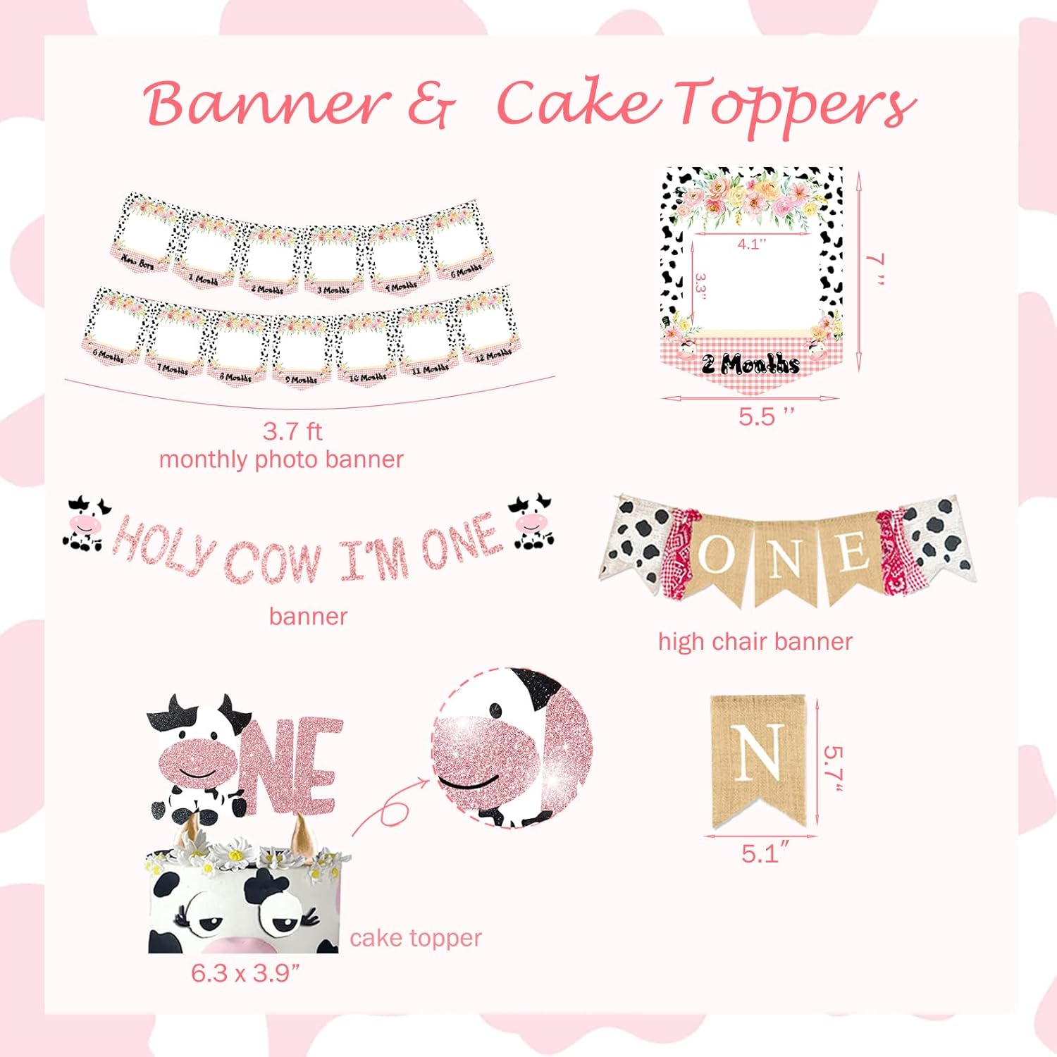 Holy Cow I'm One Birthday Decorations, 1st Birthday Decorations Girl, Cow First Birthday Party Supplies Girl, Cow Print One Year Old Birthday Decorations, First Birthday Girl Decorations - Image 5
