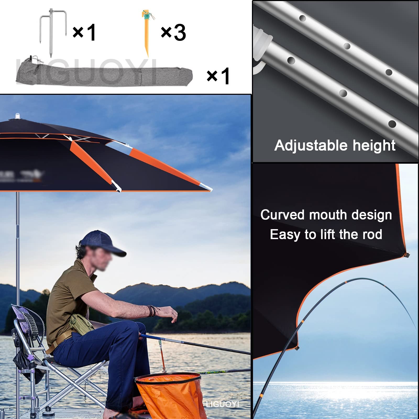 LIGUOYI Zewnętrzny parasol wędkarski regulowany parasol parasol ze stali nierdzewnej słupek 18 cm 20 cm parasole przeciwsłoneczne do wędkowania, z kotwicą w ziemi przenośny parasol przeciwsłoneczny