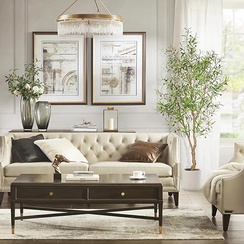 Miniatura 6 de Árbol de olivo sintético de 7 pies, árbol de seda de olivo falso en maceta con maceta, ramas de olivo natural y hojas realistas, árbol artificial