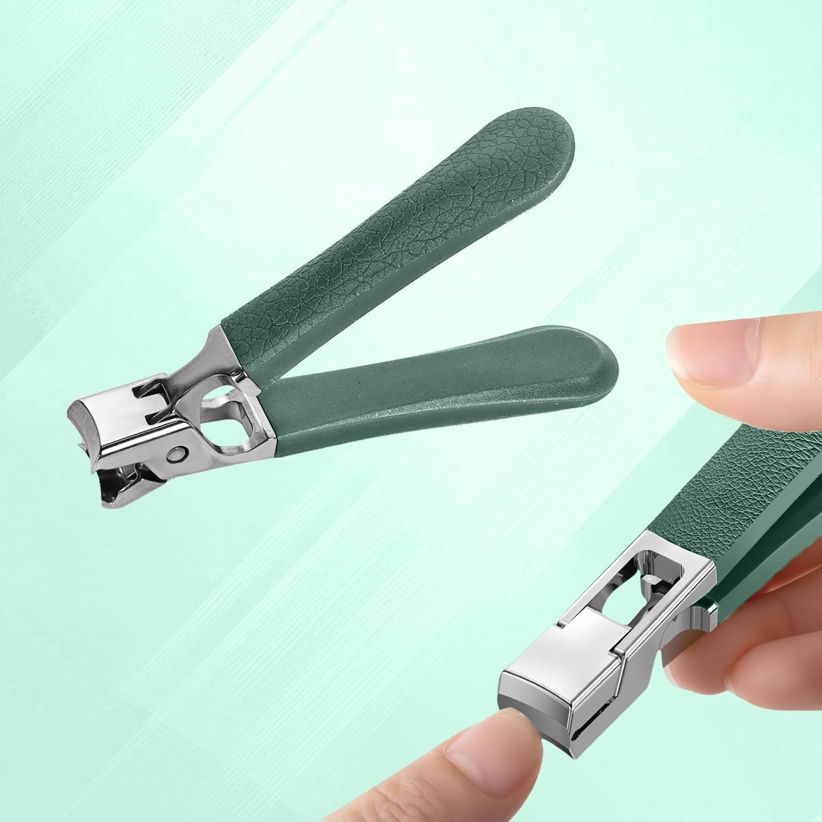 Green 1 Pc Premium Nail Clippers for Men Women Sturdy Toenail Fingernail Trimmer Stainless Steel Blade with Anti-Splash