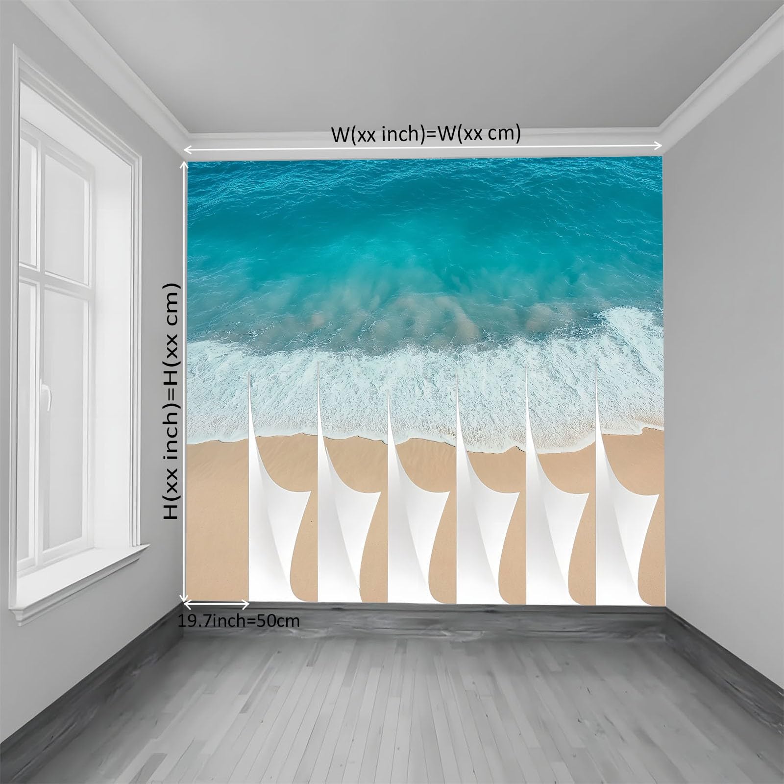 Naturalna plaża woda morze prosta tapeta panoramiczna 3D 400 x 280 cm, fototapeta z włókniny | Dekoracja Fototapeta Sypialnia Niebieska zielona dla dzieci,