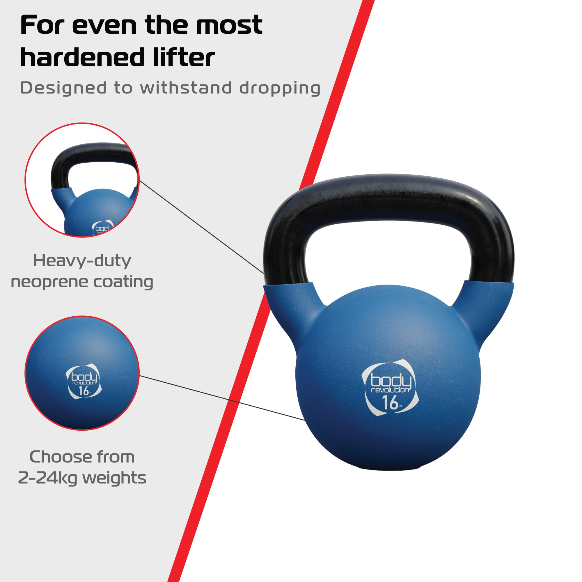 Body Revolution Neopreno Pesa Rusa – Revestido de Goma Hierro Fundido Kettlebells -Gama De Pesos y Tamaños Se Vende por Separado