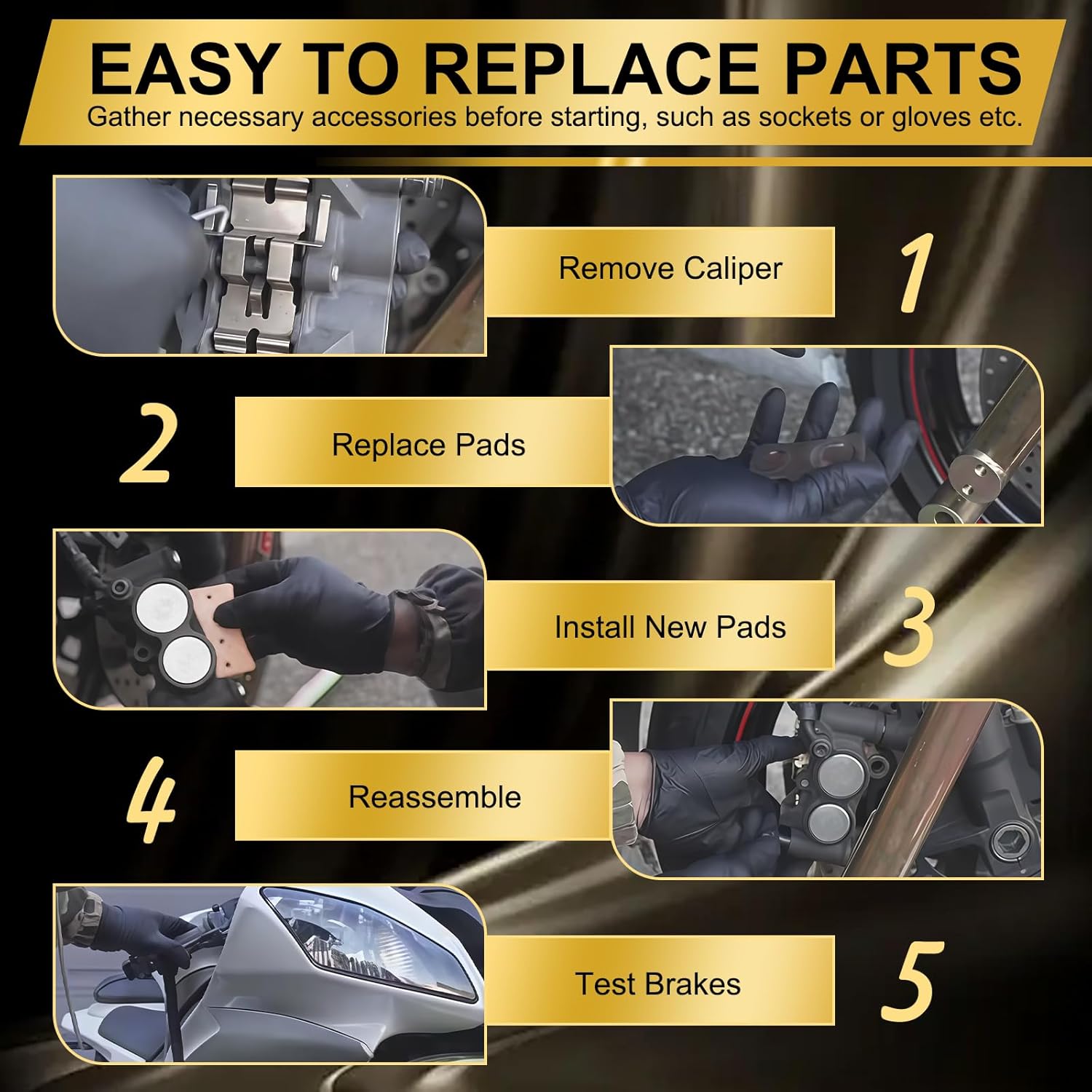 S SYUU High-Performance Reliable Motorcycle Front Rear Brake Pads Compatible with Suzuki AN 400 Burgman Skywave 2007-2016 AN 250 Skywave 2007-2008 - Low Noise, Easy Installation FA228F FA197F FA412R