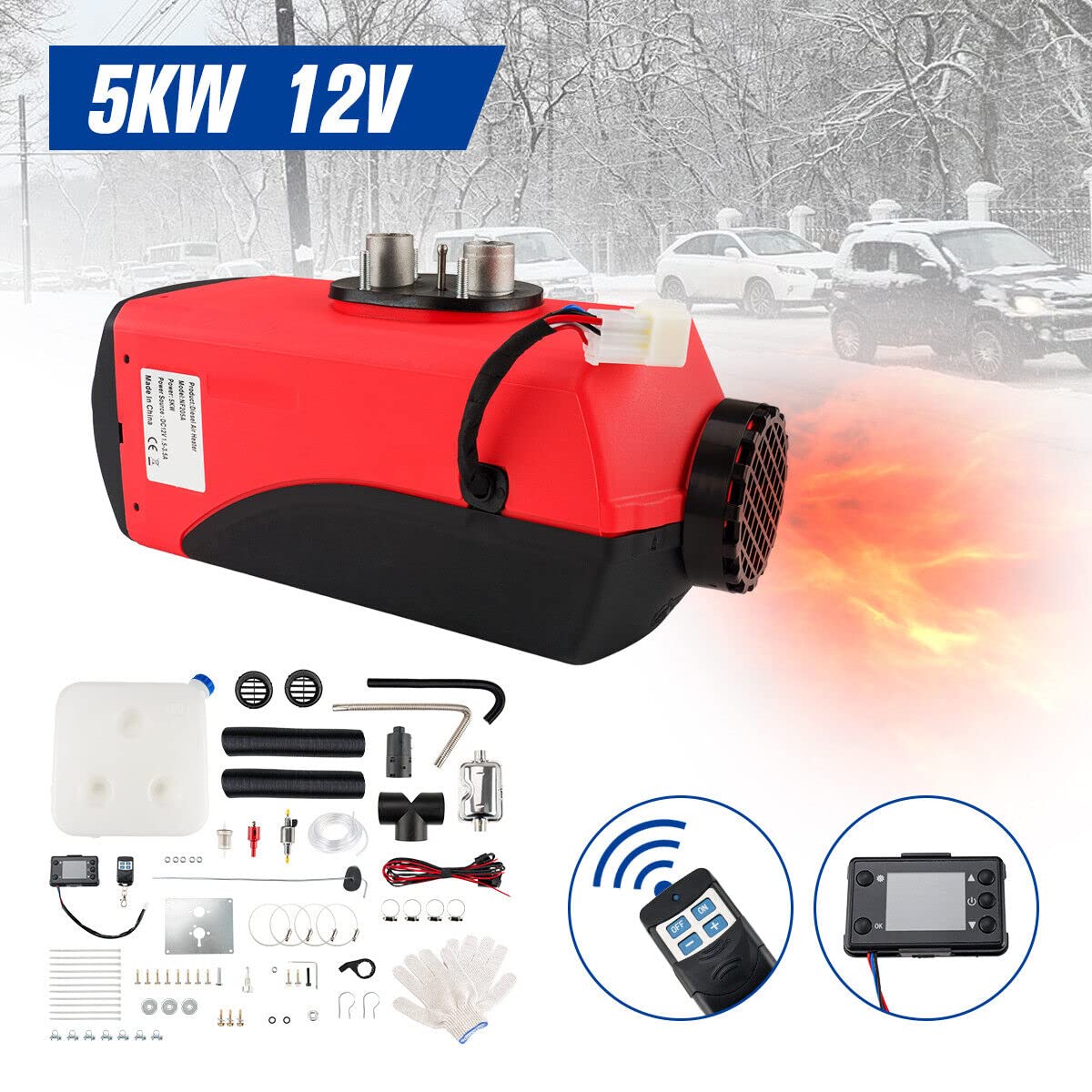 12V 8KW Air Diesel Heater przenośny zestaw ogrzewania postojowego z tłumikiem zdalny wyświetlacz LCD, ciche ogrzewanie Diesel do samochodów ciężarowych łodzi autobusów przyczep kempingowych kamperó