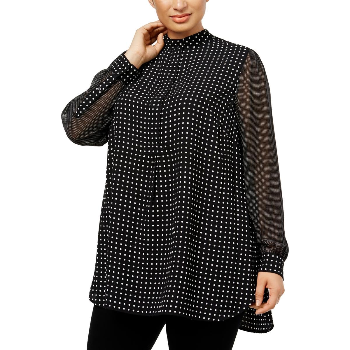 Anne Klein Women's Plus Long Sleeve Tunic Blouse, Anne Black/Anne White, 1X