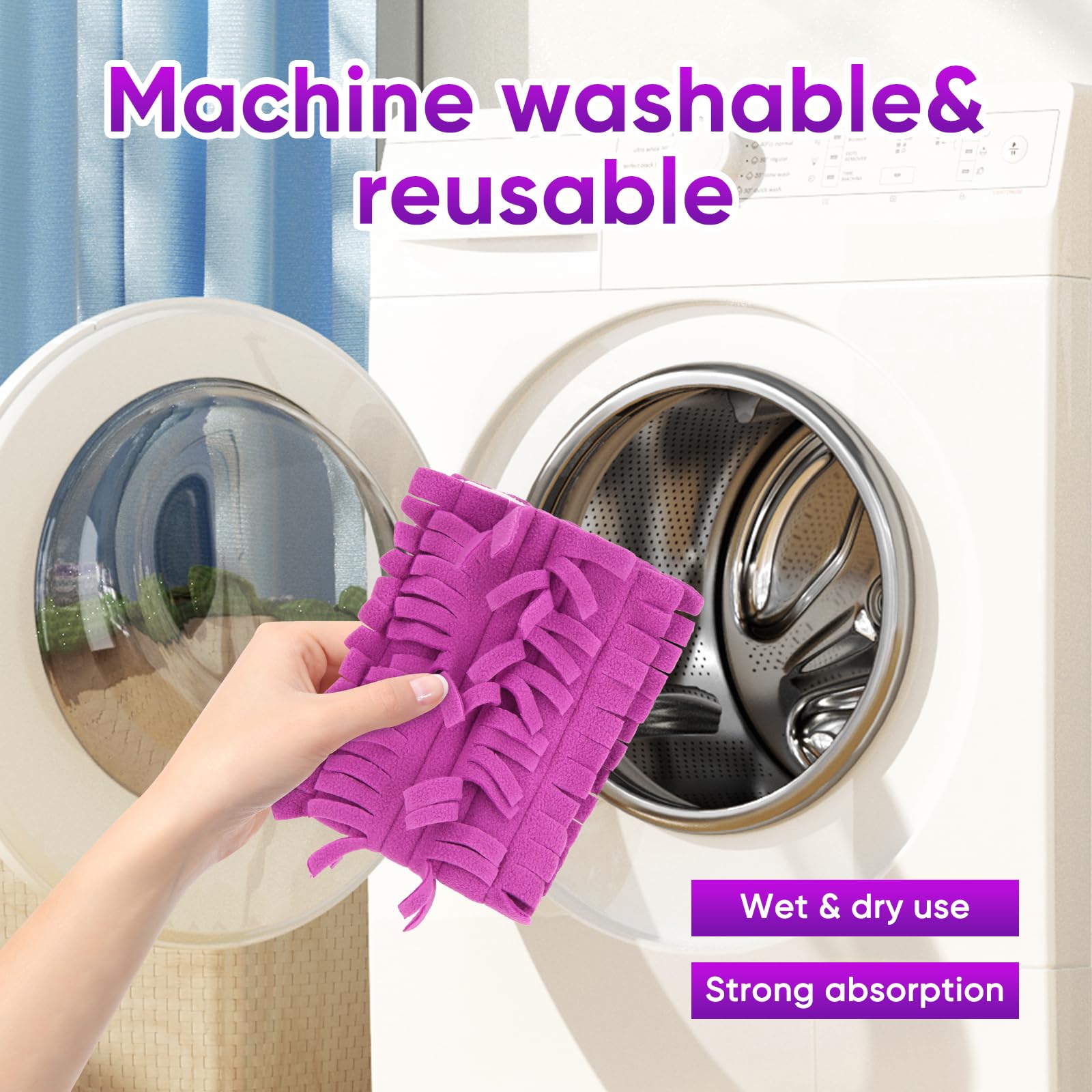 Lot de 8 recharges pour balai à franges Swiiffer Power Mop Multi-Surface Wood Mop - Lavables et réutilisables - En microfibre - Pour tous les sols - 2 jaunes + 2 violets + 2 bleus + 2 gris
