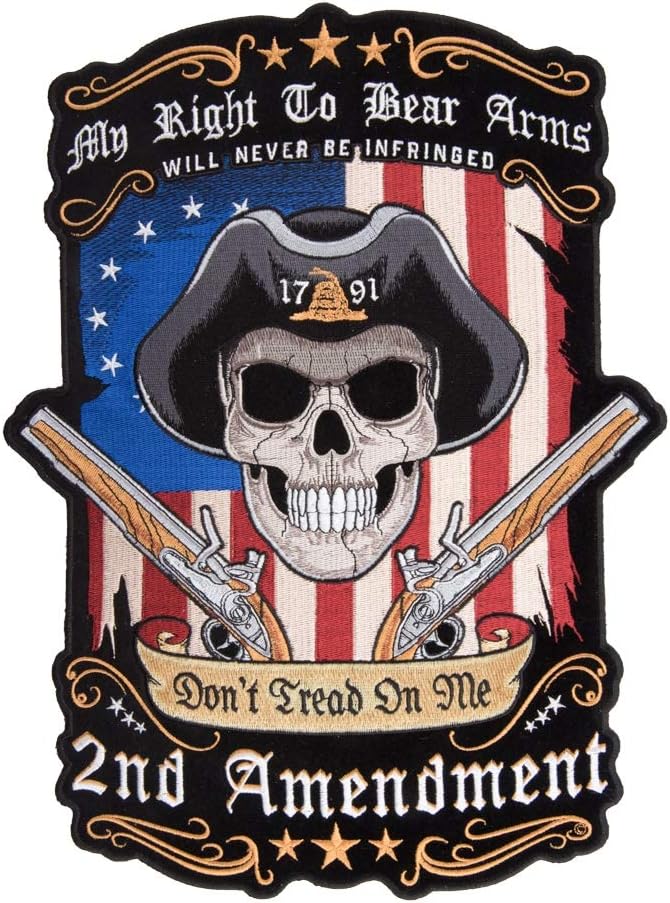 PatchStop US Flag Skull Guns RWB Iron On Patches for Clothing Jeans - 10x13in X-Large DIY Sew On Back Patch for Jackets Bags - Embroidered Decorative 2nd Amendment Patches