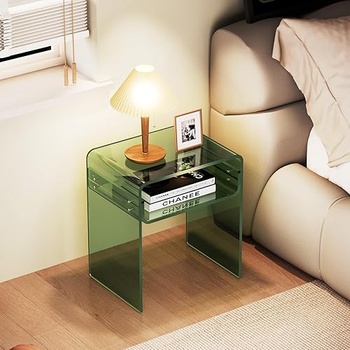 Miniatura 70 de Mesa auxiliar de acrílico transparente de 2 niveles para sala de estar, dormitorio, decoración del hogar (amarillo) Negro -,Azul,Claro,Transparente