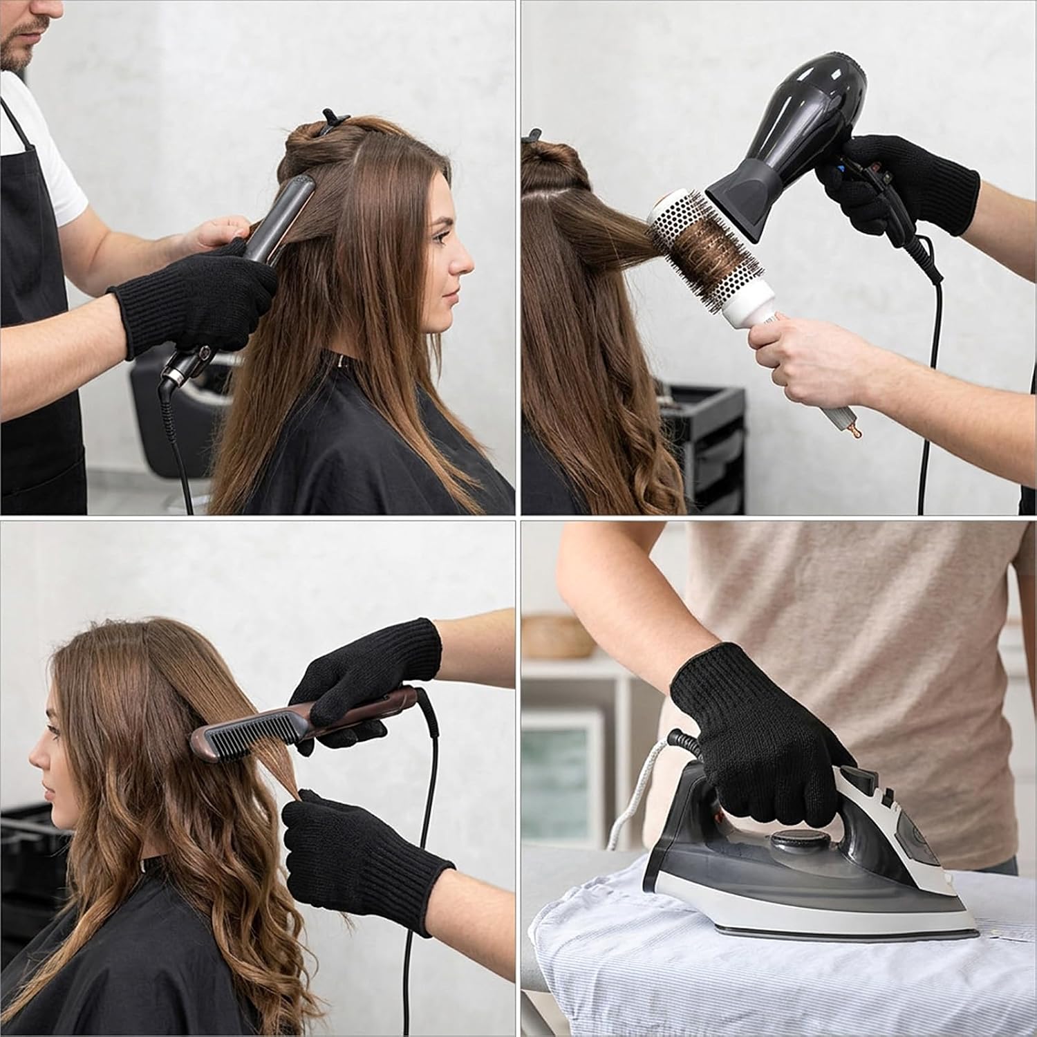 Yuanchu 2 Pairs Heat Resistant Glove for Hair Styling, 4 Pack Curling Iron Glove Heat Blocking Gloves for Flat Iron, Curling Wand, Hot Air Brush, Black Cotton Thermal Gloves for Hair Styling