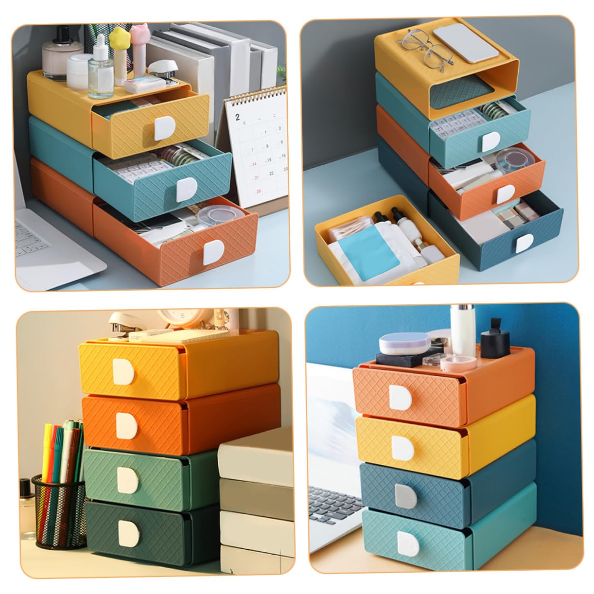 Multi-tiered Multi-function Storage Box with Large Capacity Stackable Desktop Drawer Organizer for Cosmetics Stationery And Sundries Set in And