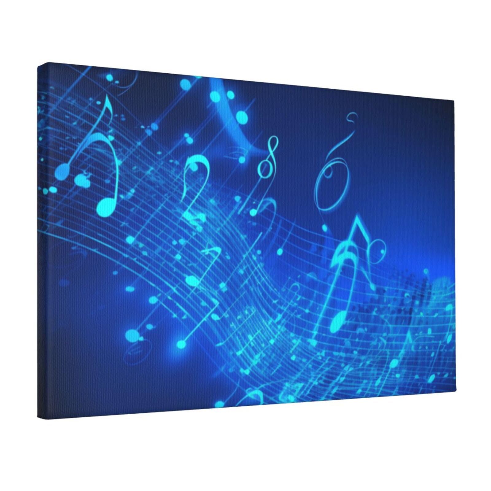 KLOPH Blue Musical Notes Canvas Wall Art for Living Room 12"x18" Modern Artwork Painting for Bathroom Hanging Canvas Prints Aesthetic Wallart for Bedroom Kitchen Office Wall Decor