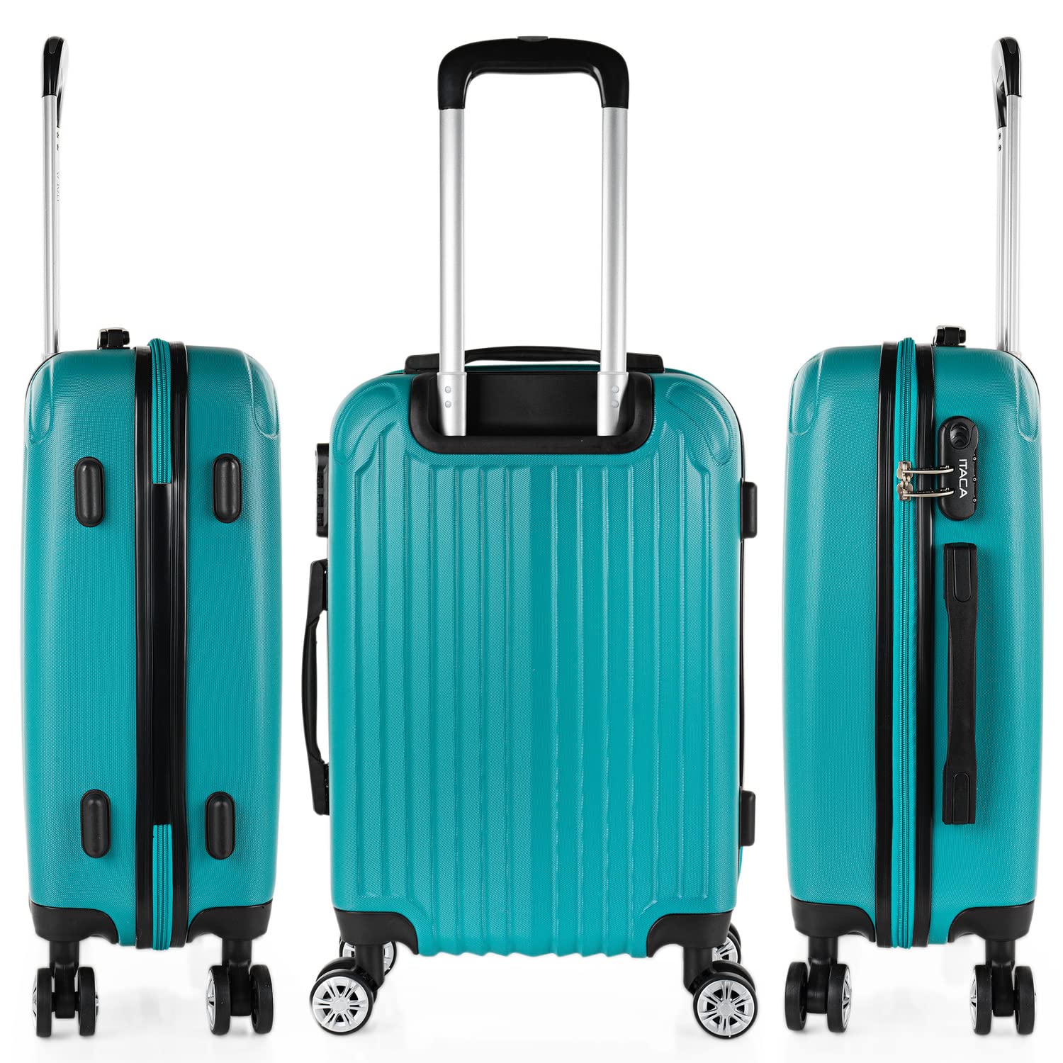 Visita la tienda de ITACA ITACA - Maleta de Cabina 55x40x20 - Maletas De Viaje Cabina Rígidas Trolley con 4 Ruedas Dobles para Avion Ligera Equipaje De Mano Candado de Combinación. Compatible Ryanair, Verde Menta in use