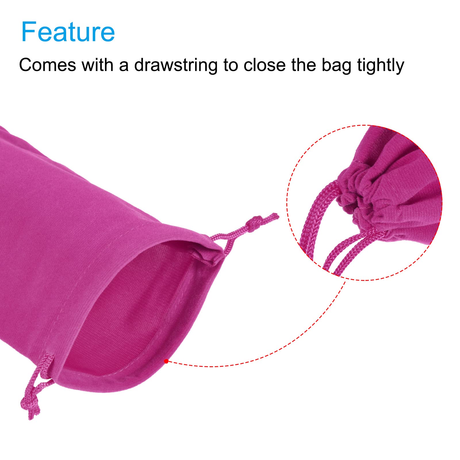 PATIKIL 18x12cm Drawstring Gift Bags, 2Pcs Soft Flannel Cloth Storage Pouch for Jewelry Glasses Wedding Gray Rose Red - Image 3